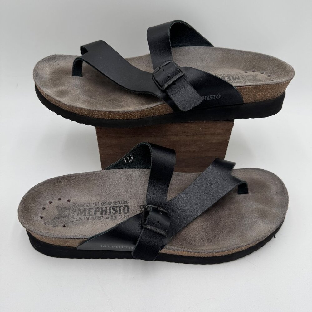 Mephisto Helen Toe Loop woman’s size 39 8.5 - 9 Black Leather Comfort Sandal